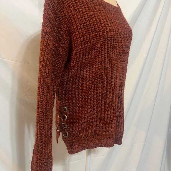 Fall knit sweater, It's Our Time, rust, size medium, grommet lace up sides - Picture 1 of 5